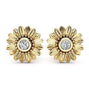18K Gold Diamond Sunflower Daisy Earrings